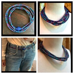 Vintage Heishi Shells Multi Strand Blue Green Pink Screw belt or Boho Necklace